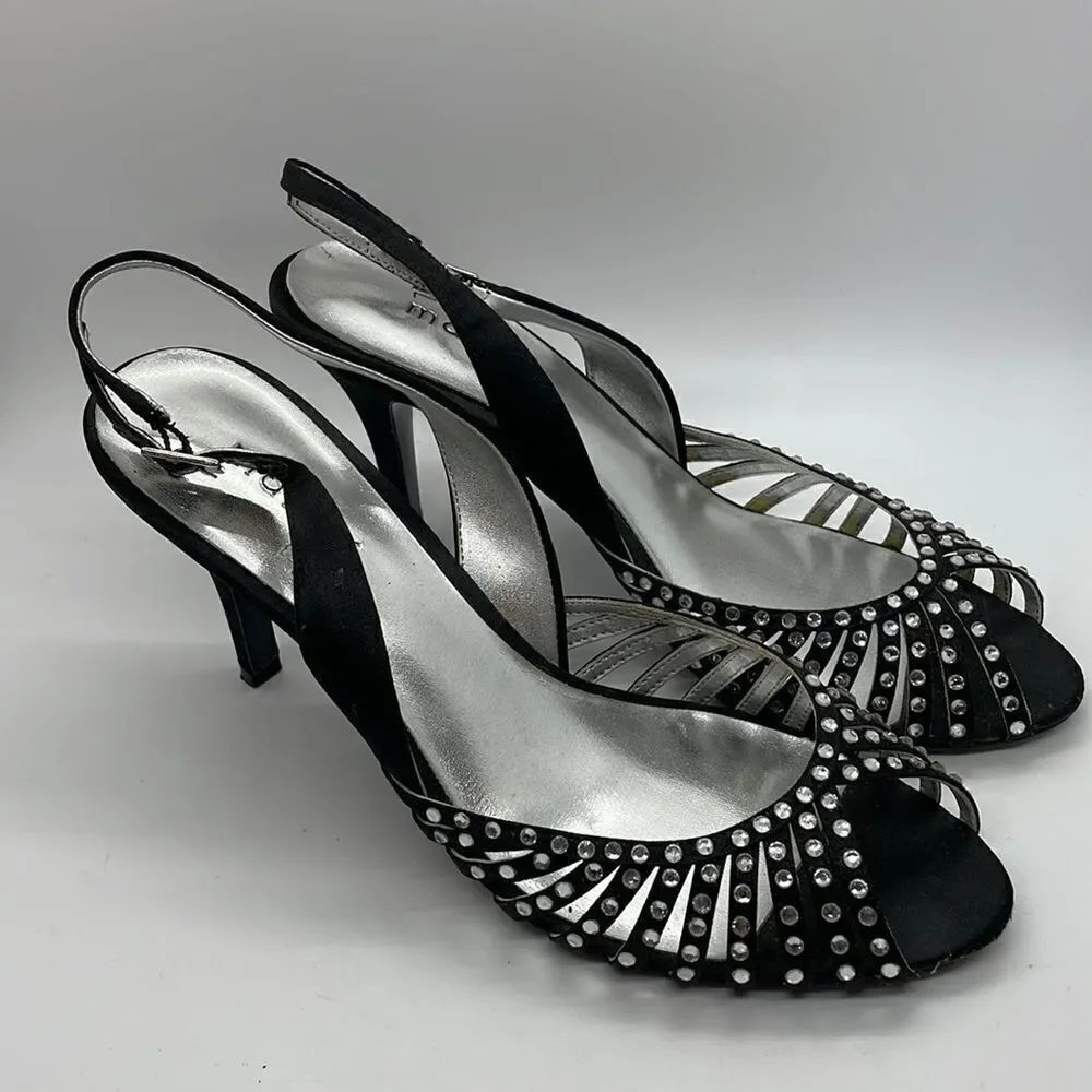 Maripe High Heel Sandals Women’s Size 9 Black with Rhinestones